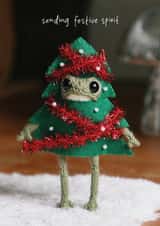 Funny Christmas Card - Sending Festive Spirit - Frog Tree - Heknitt created by lil wabbit