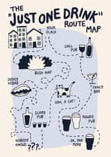 Funny Birthday Card - Just One Drink - Route Map created by Christine Cuddihy Illustration