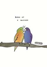 Adorable cute hand drawn doodle lovebirds card with pop lyrics created by Imo D