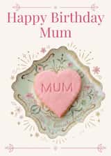 Cute Happy Birthday Mum Card – Floral Biscuit Heart Design for Mother created by nila holden