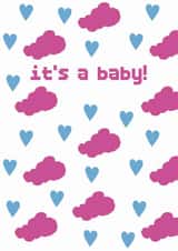It's a baby! Clouds and hearts card with a retro vibe created by Weird Is The Best