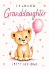 Cute Granddaughter Birthday Card With Lion Cub And Pink Balloon created by BeauPrintBoutique