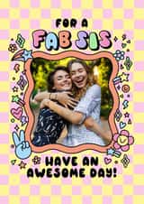 Personalised Birthday Photo Card created by Katie Ruby Illustration - Cute Birthday Card - For Sister - Dopamine Checkerboard