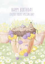 Cute Hedgehog Birthday Card For Mum - Summer Reading Hedgehog In Plant Pot created by Jade Blakeley