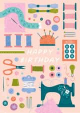 Sewing Lover Birthday Card – Happy Birthday Sewing Enthusiast created by Jane Farnham Designs