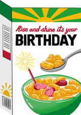Cute Cornflake Cereal Birthday Card for Friend - Rise and Shine Sunburst Box created by Ricicle Cards