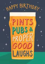 Classic Birthday Card. Pubs, pints and proper good laughs created by Jo Podmore