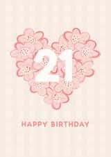 Cute 21st Birthday Card For Her – Pink Floral Heart Twenty First Card created by Lyndsay Moon