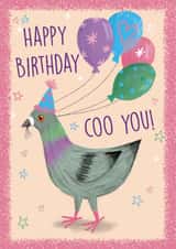 Cute and Funny Pigeon Birthday Card created by Holly Bushnell Illustration