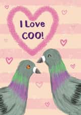 Cute Anniversary/Valentine's Day Card - I Love Coo - Pigeon Pun created by Holly Bushnell Illustration