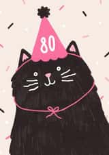 Cute 80th Birthday Card - Black Cat - Party Hat created by Jess Shah