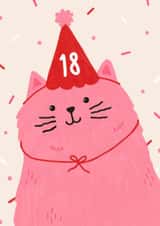 Cute 18th Birthday Card - Pink Cat - Party Hat created by Jess Shah