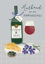 Classic Anniversary Card - For Husband - Wine And Cheese created by Laura Darrington Design Ltd.