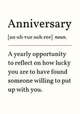 Funny Anniversary Card - Reflect On How Lucky You Are - Dictionary Definiton created by Sundiva Designs