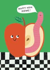 Cute New Home Card - Worm - Apple created by Rosie Delilah Foden