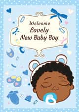 Cute Black Baby Boy New Baby Card - Welcome, Lovely New Baby Boy created by @NyhaCards by Naomi C Robinson