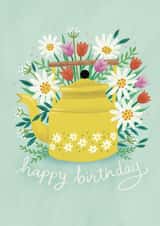 Pretty Birthday Card - Yellow Teapot - Flowers created by Watercolour Sky