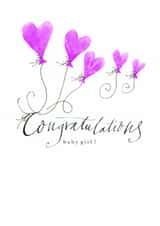 Pretty New Baby Girl Pink Hearts Card created by Gabrielle Solly Illustration