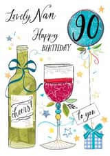 Traditional 90th Birthday Card - For Nan - Red Wine created by Katie Phythian Design
