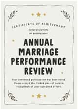 Funny Wedding Anniversary card - Certificate - Performance Review for Him or Her created by Kreate Paper Co.
