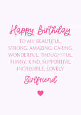 Classic Birthday Card - For Girlfriend - Beautiful And Kind created by Cake For Breakfast