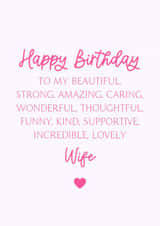 Classic Birthday Card - For Wife - Beautiful And Kind created by Cake For Breakfast