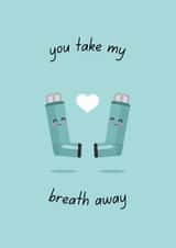 Cute Asthma Inhaler Anniversary Card - You Take My Breath Away Funny Pun created by FoxFrame Studio