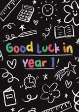 Cute Good Luck Card - Year 1 - Doodles created by Sarah Harding