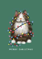 Cute Christmas Card - Cat With Christmas Lights created by Studio Mads