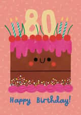 Cute 80th Birthday Card - Cake - Candles created by Alice Mole Illustration