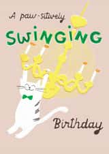 Swinging Birthday naughty cat birthday card created by Francesca Iannaccone