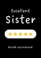 Funny Sister Birthday Card - Excellent Sister Review created by Sundiva Designs