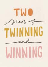 Funny neutral second Birthday Card for Twin Boys / Girls - Twinning And+Winning created by Nicola Scott