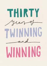 Cute 30th Birthday Card for Twin Sister Twin Brother - Twinning And Winning 80s created by Nicola Scott