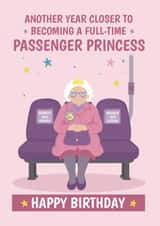 Funny Birthday Card for Her – Full-Time Passenger Princess Bus Pass Joke created by @Cupsie's Creations