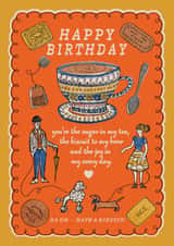 Cute Retro Tea Cup Birthday Card for Tea Lovers with Funny Biscuit Quote created by THE PRINTED SQUARE STUDIO