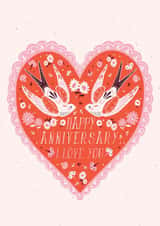 Happy Anniversary Card for Husband, Wife or Partner Vintage Love Birds and Heart created by THE PRINTED SQUARE STUDIO