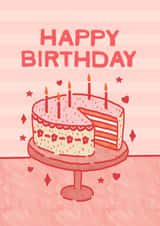 Happy Birthday Card | Pink Illustrated Cake | Cute Birthday Card for Her created by Sunny Ray Design