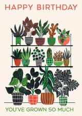 Cute and Arty Indoor Plant Lover Happy Birthday Card - You've Grown So Much created by THE PRINTED SQUARE STUDIO