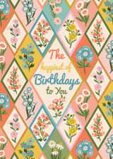 Pretty Retro Floral Botanical Diamonds Birthday Card For Significant Other created by THE PRINTED SQUARE STUDIO