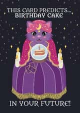 Funny Birthday Card – Fortune Teller Cat – Cake in Your Future created by @Cupsie's Creations