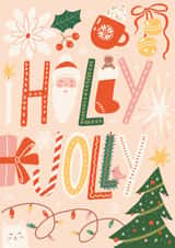 Holly Jolly Christmas Card - Cute Holiday Lettering & Festive Pattern created by Hanna Symonovych