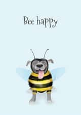 Cute Thinking Of You Card - Bee Happy - Staffy Dog created by LeopardyNonsense