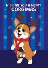 Cute Christmas Card – Merry Corgimas Corgi with Reindeer Antlers created by @Cupsie's Creations