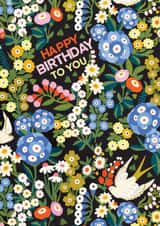 Pretty Birthday Card - Flowers - Birds created by THE PRINTED SQUARE STUDIO
