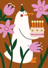 Cute Birthday Card – Duck with Cake – Flowers created by Seekprint