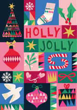 Arty Christmas Card - Colourful Patch Work - Holly Jolly created by Nina Raby - Jones