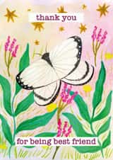 Cute Floral Butterfly Thank You Card Card - Thank you for being best friend created by Monika & Doodle