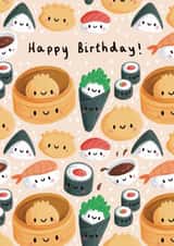 Cute Birthday Card - Sushi - Kawaii created by Sophie Kent Illustration