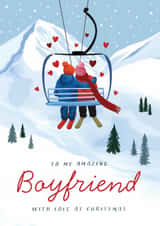 Classic Christmas Boyfriend Card - Ski Lift - Mountains - Skiers created by Debbie Daley Illustrations